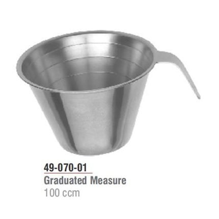 Stainless steel graduated measure for laboratory and medical use