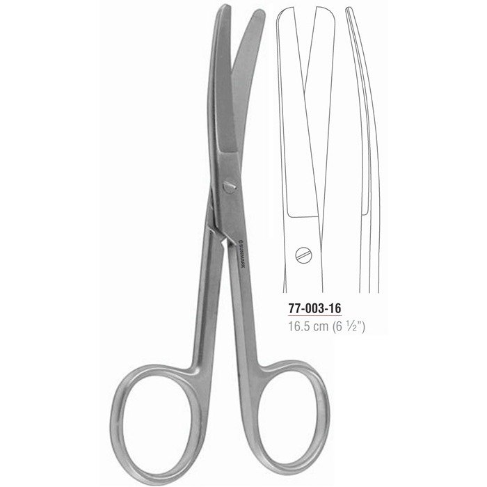 Curved operating scissors 16.5 cm blunt stainless steel surgical instrument