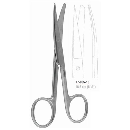 Curved operating scissors 16.5 cm sharp blunt stainless steel surgical instrument