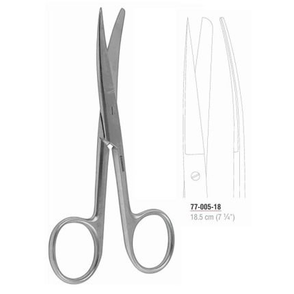 Curved operating scissors 18.5 cm sharp blunt stainless steel surgical instrument