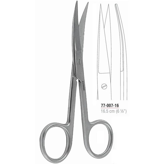Operating Scissor Curved Sharp/Sharp 16.5 cm stainless steel surgical instrument