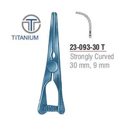 Mini-Glover Vena Atrauma Bulldog Clamp Strongly Curved 30 mm Jaw Length 9 mm Titanium
