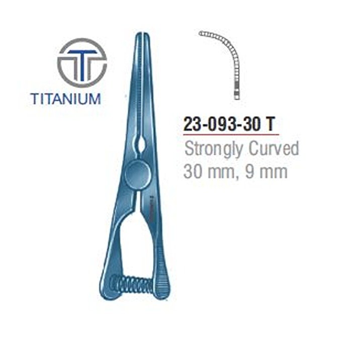 Mini-Glover Vena Atrauma Bulldog Clamp Strongly Curved 30 mm Jaw Length 9 mm Titanium