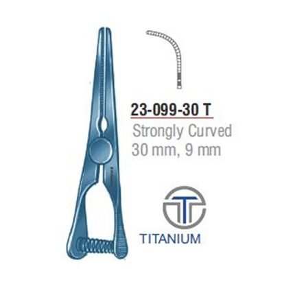 Mini-Glover Arteria Atrauma Bulldog Clamp Strongly Curved 30 mm Jaw Length 10 mm Titanium