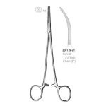 Long curved Halsted mosquito forceps, 1x2 teeth, 20.5 cm, stainless steel.