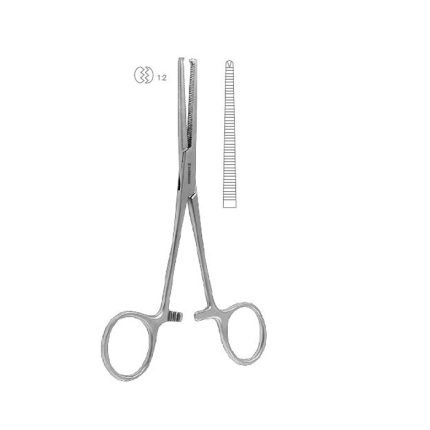 Straight Ochsner-Kocher haemostatic forceps, 1x2 teeth, 14.5 cm, stainless steel.