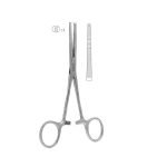 Straight haemostatic forceps, Ochsner-Kocher design, 20.5 cm, stainless steel.