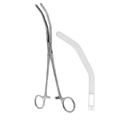 Herrick Kidney Pedicle Clamp Double Angled 23 cm stainless steel surgical clamp with longitudinal serrations