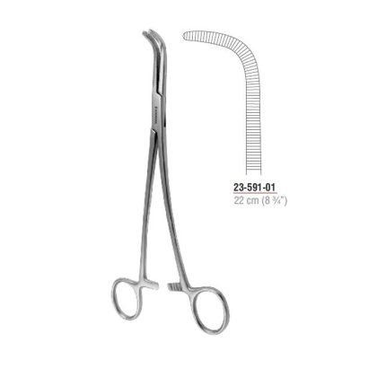 Gray dissecting and ligature forcep curved S-shaped 22 cm stainless steel.