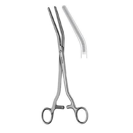 Dick atrauma vaginal clamp angled 25.5 cm stainless steel.