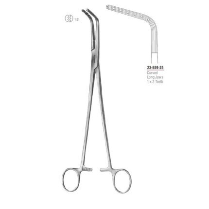 Burke hysterectomy forcep curved long jaws 25 cm stainless steel.